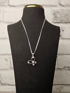 Silver Tone Butterfly Pendant Necklace Rhinestone Y2K Jewelry